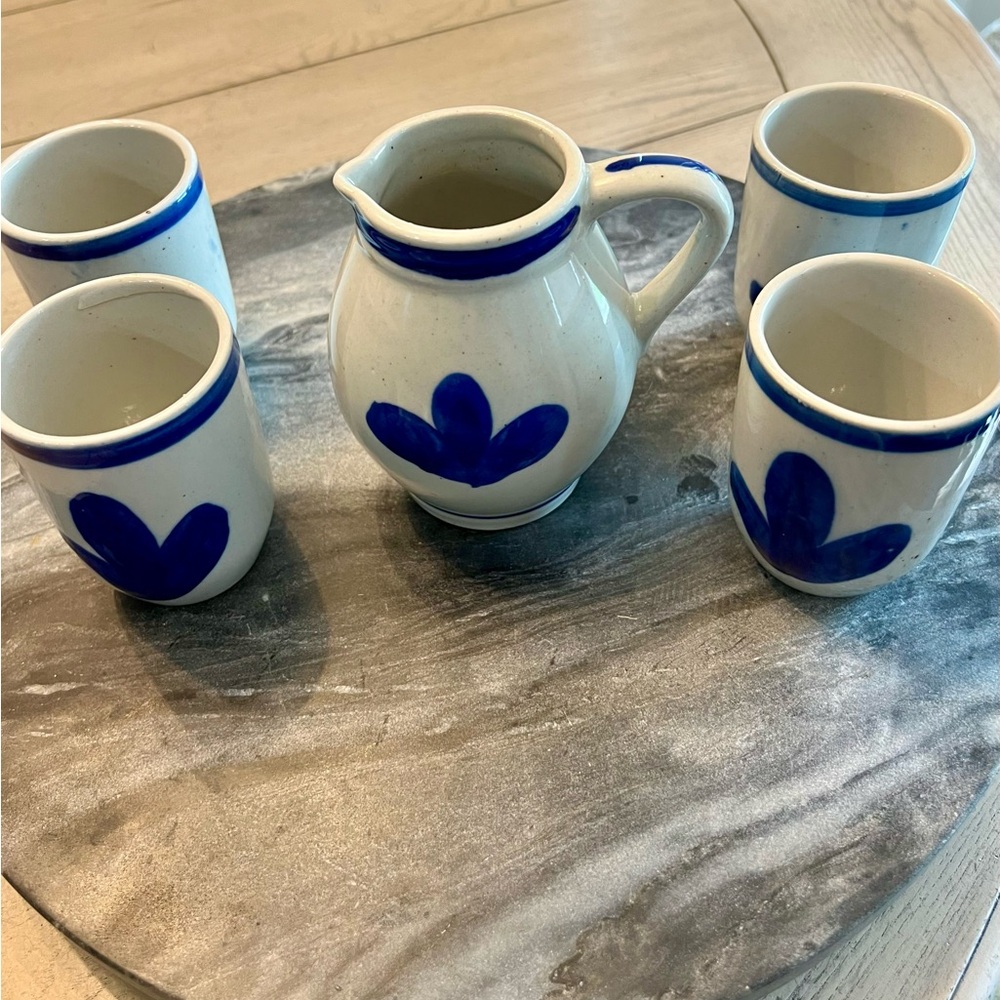 Vintage Weinrunde‎ German Wine Set 1 Pitcher 4 Glasses Blue Gray Hard Stoneware